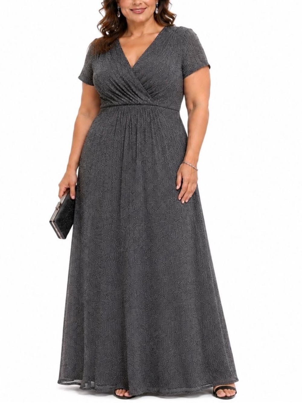 Oleg Cassini Plus Size Woman’s 22W Charcoal Metallic Dress Mother of the Bride